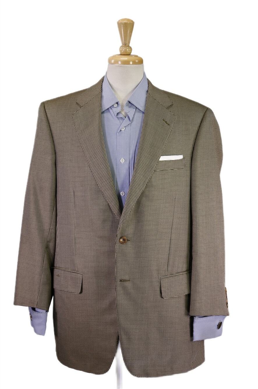 Samuelsohn Gold Black Check Wool Silk 2-Btn Sportcoat Blazer 42R